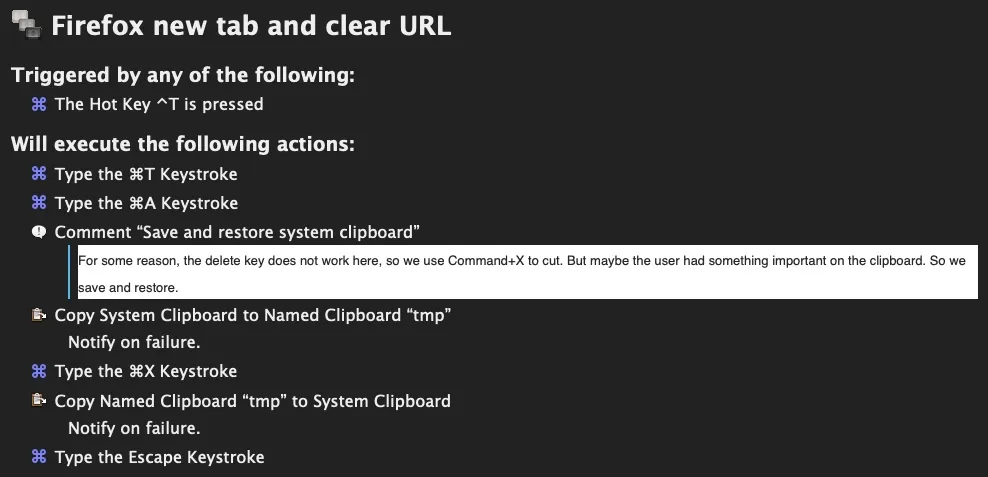 Keyboard Maestro macro Firefox new tab and clear URL
