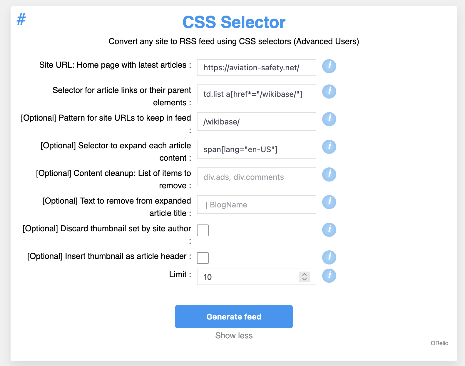 RSS-Bridge CSS Selector Bridge configuration for Aviation Safety Network
