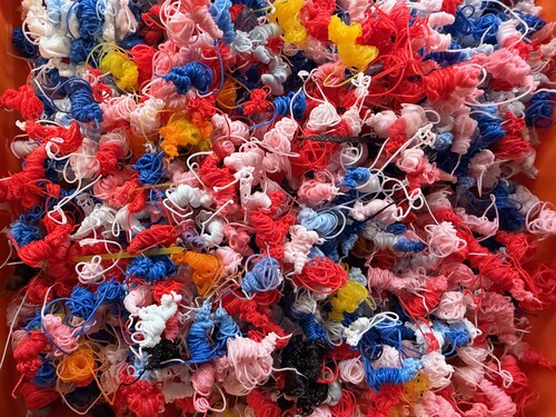 Colourful coils of discarded 3D printer filament